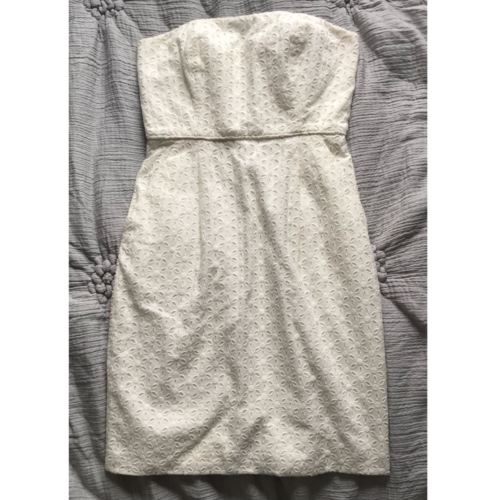 J Crew White Floral Lace Eyelet Strapless Dress